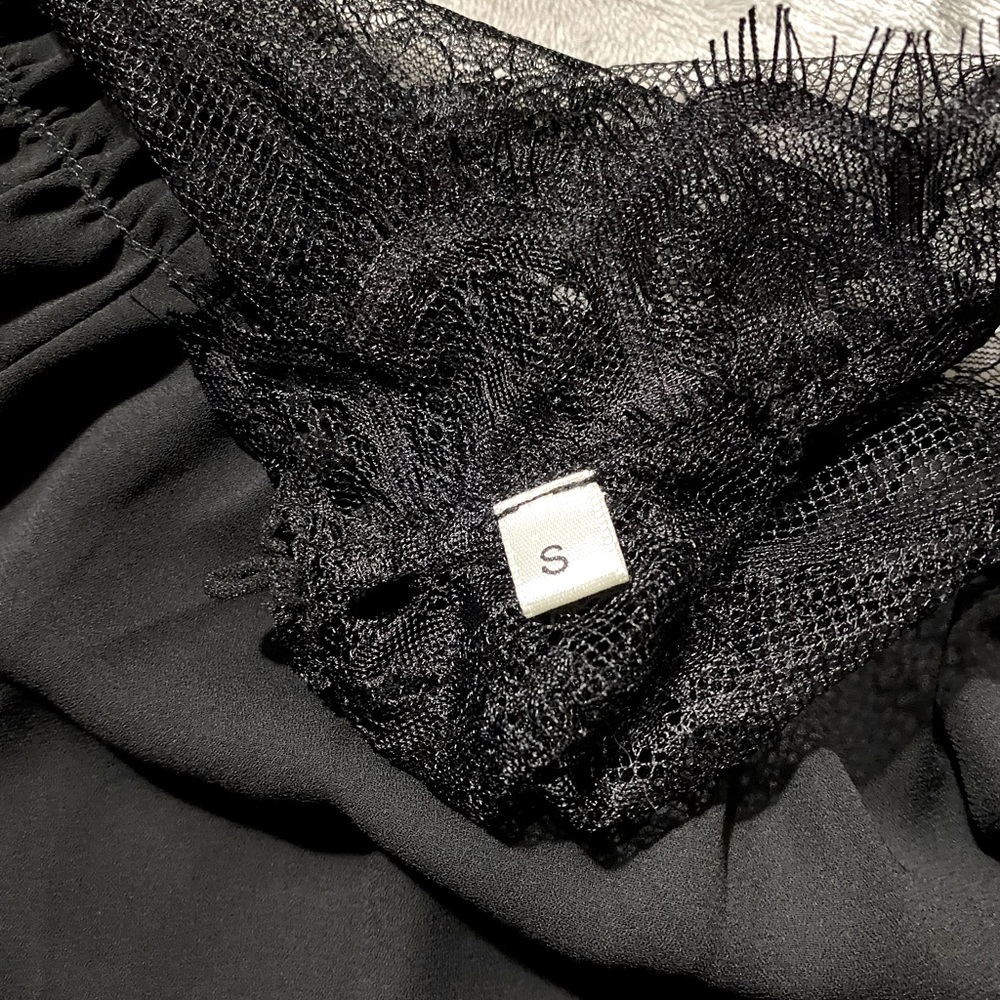 Mock neck lace detail long sleeve shirt; small